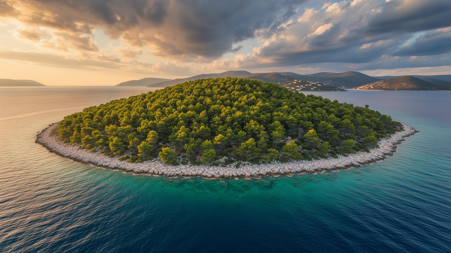 Eiland in de Adriatische Zee omringd door mediterraan groen